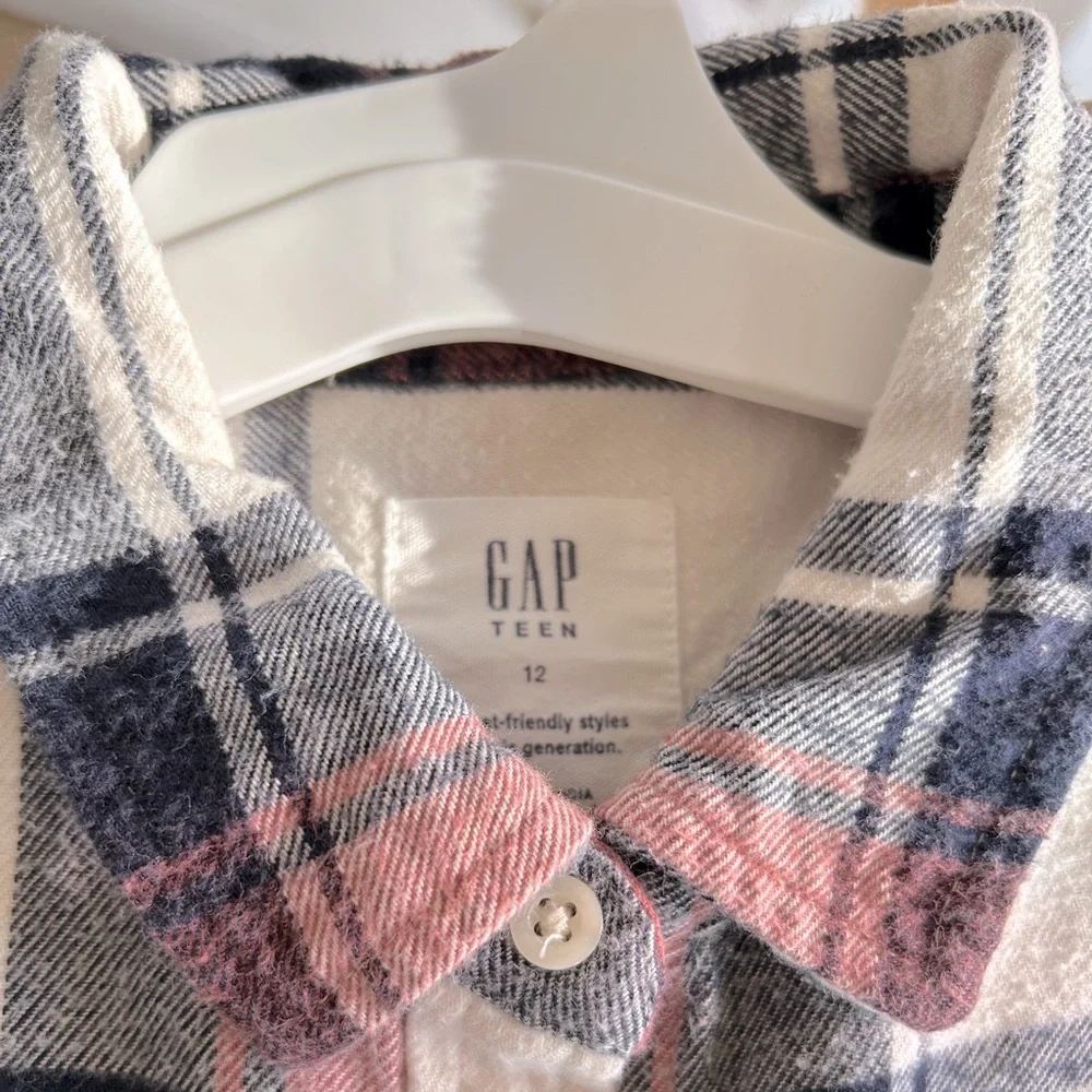 GAP Youth Size XL 12 Pink Plaid Flannel Shirt Ultra Soft Cotton Tencel